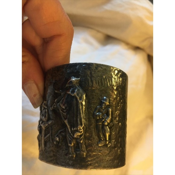 Vintage Hans Jensen Denmark Repousse Hammered Scene Silver Plated Cuff Bracelet - Picture 5 of 10